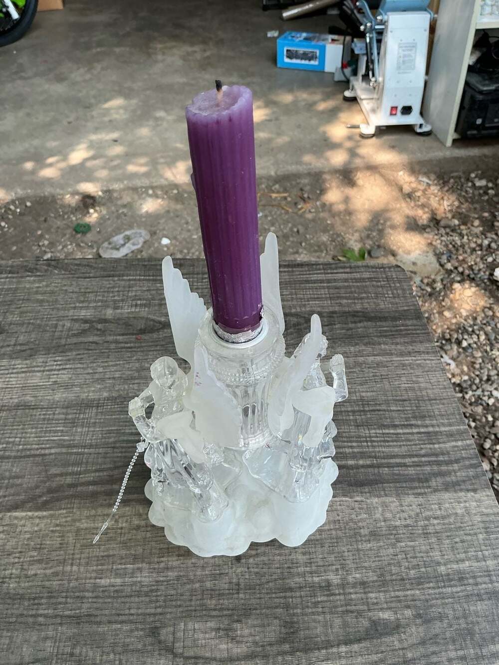Frosted and Clear plastic Angel Candle Holder with Pull Cord